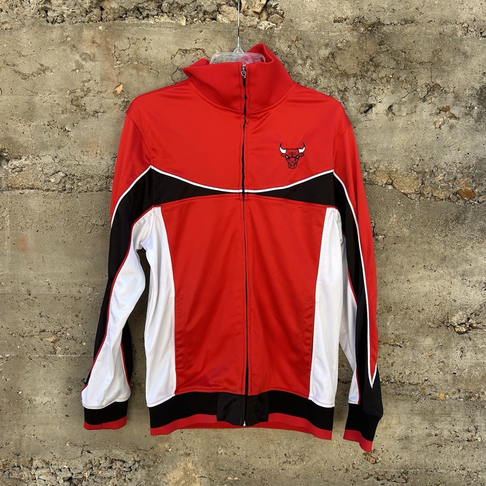 Vintage Chicago Bulls Track Jacket Retro NBA Zip Up Red Black White Size M